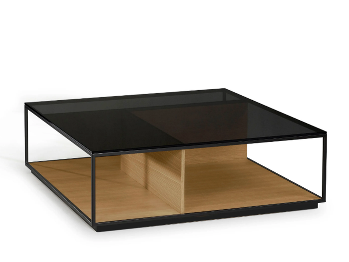 RITA - Low wood and glass coffee table with integrated magazine rack _ Kendo Mobiliario